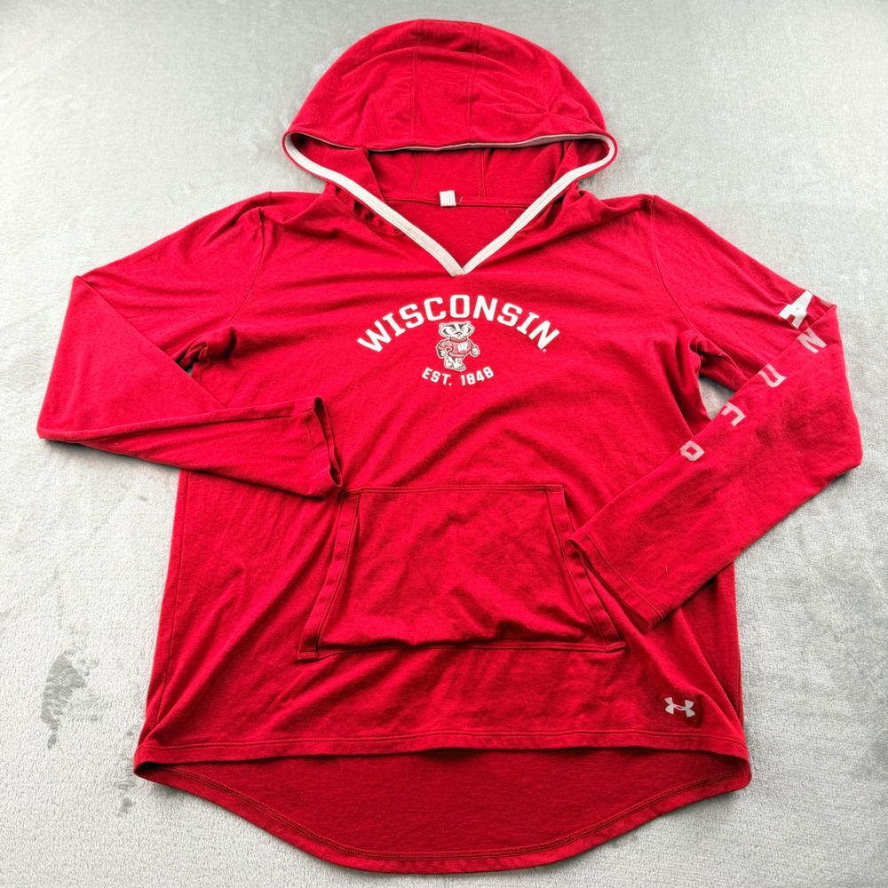 Under Armour Wisconsin Badgers Red Hoodie Womens Small 3SMH2QL300482 Long Sleeve